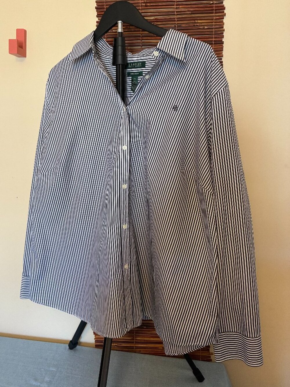 Lauren Ralph Lauren Non-Iron Black and White Striped Button Down - Size 2X